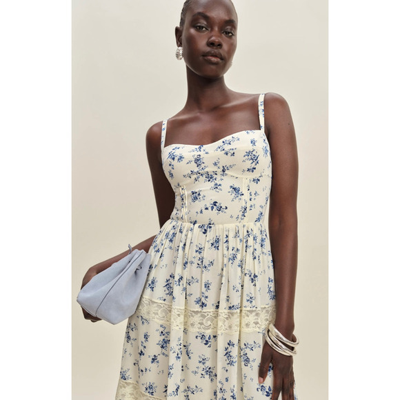 Reformation Dina Dress Orlaya Blue White Floral Size US 8 - Picture 3 of 11